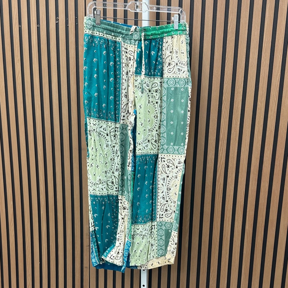 Green and Cream Patchwork Pants - image 1